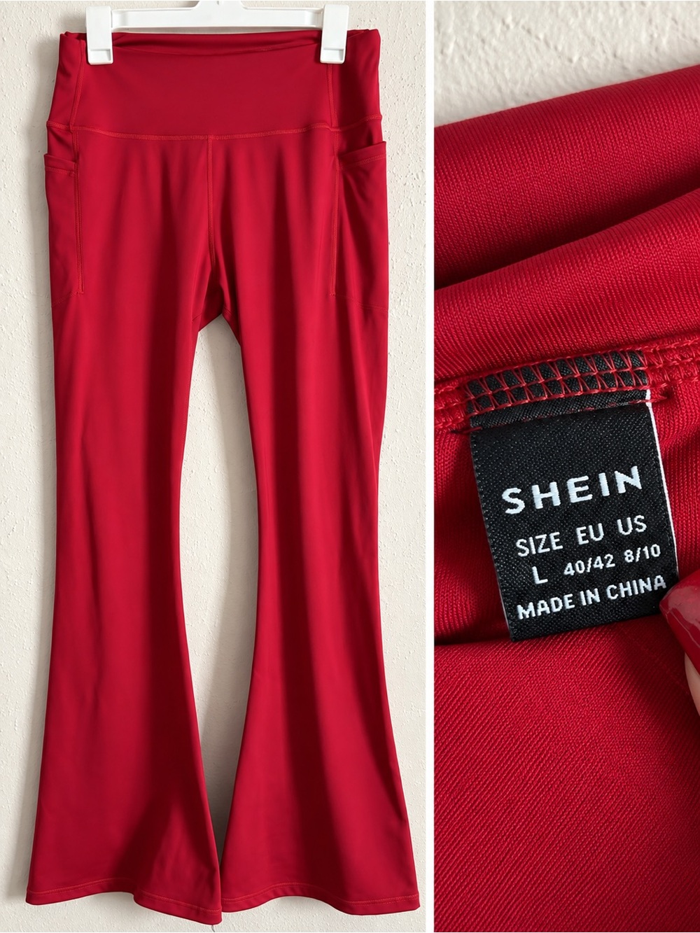 SHEIN Red Flared Kids Active Leggings with Side Pockets